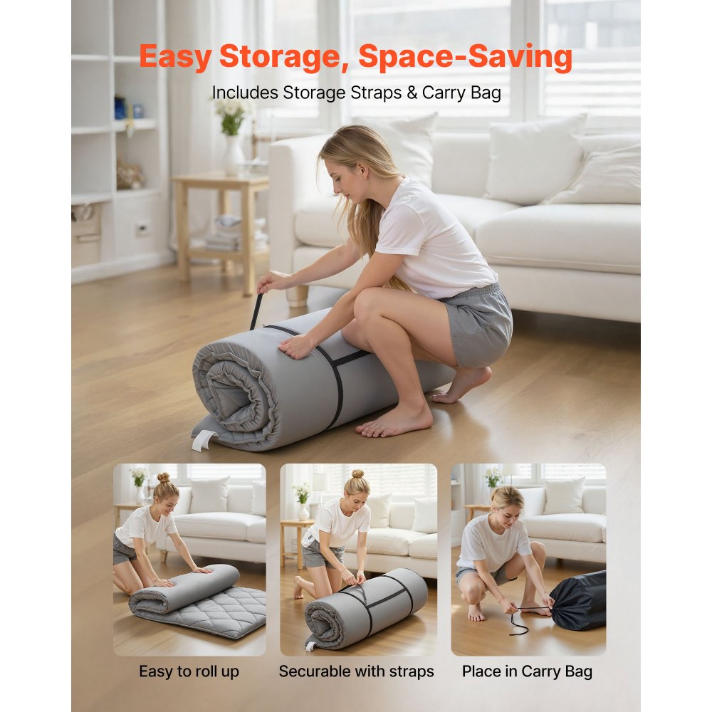 VEVOR Japanese Tatami Mat, Twin Size Foldable Japanese Tatami Mattress, Futon Mattress with Storage Bag & Fastener, 9-Layer Floor Mat for Sleeping, Dormitory, Meditation, Yoga, 80 x 39 x 3.5 in, Gray
