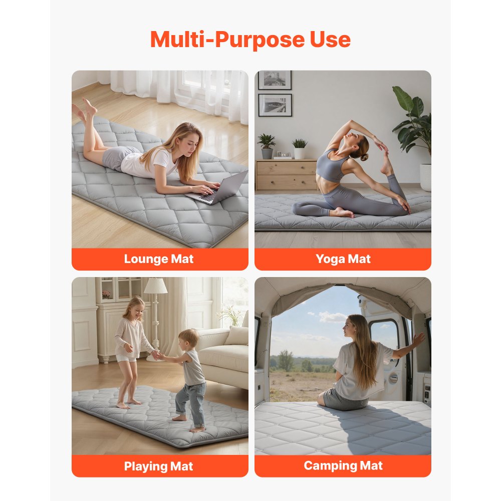 VEVOR Japanese Tatami Mat, Twin Size Foldable Japanese Tatami Mattress, Futon Mattress with Storage Bag & Fastener, 9-Layer Floor Mat for Sleeping, Dormitory, Meditation, Yoga, 80 x 39 x 3.5 in, Gray