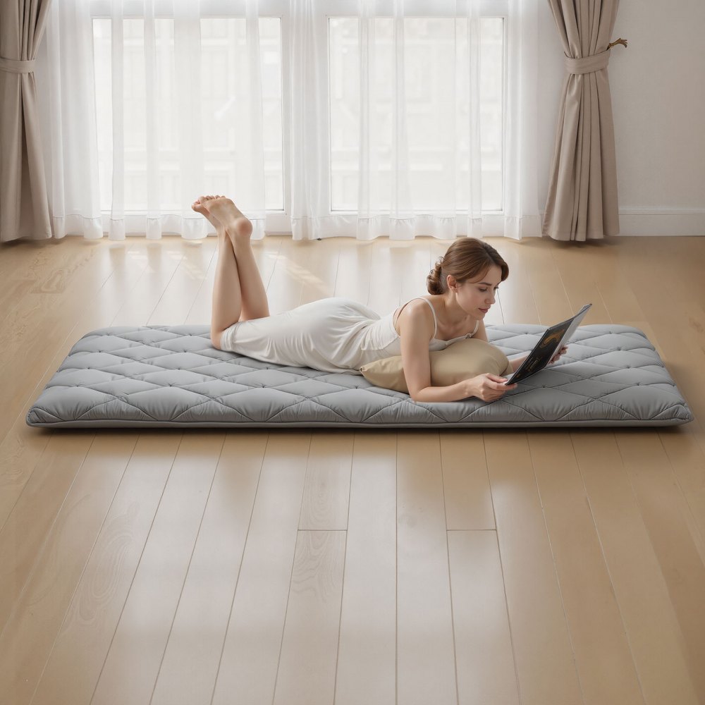 VEVOR Japanese Tatami Mat, Twin Size Foldable Japanese Tatami Mattress, Futon Mattress with Storage Bag & Fastener, 9-Layer Floor Mat for Sleeping, Dormitory, Meditation, Yoga, 80 x 39 x 3.5 in, Gray