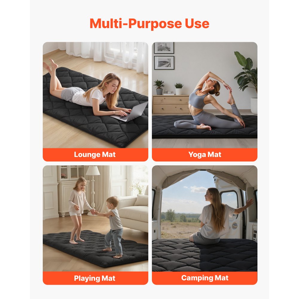 VEVOR Japanese Tatami Mat, Twin Size Foldable Japanese Tatami Mattress, Futon Mattress with Storage Bag & Fastener, 9-Layer Floor Mat for Sleeping, Dormitory, Meditation, Yoga, 80 x 39 x 3.5 in, Black