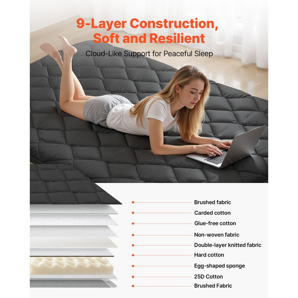 VEVOR Japanese Tatami Mat, Full Size Foldable Japanese Tatami Mattress, Futon Mattress with Storage Bag & Fastener, 9-Layer Floor Mat for Sleeping, Dormitory, Meditation, Yoga, 80 x 54 x 3.5 in, Black