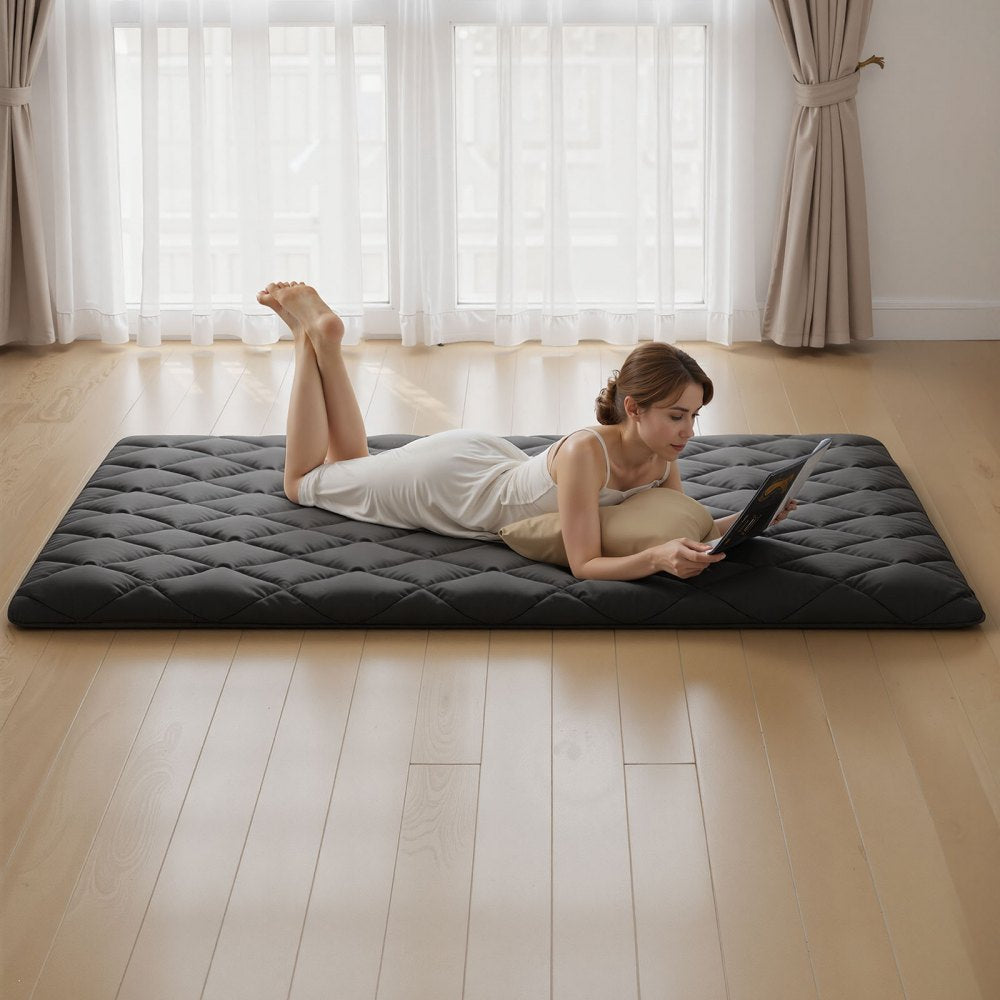 VEVOR Japanese Tatami Mat, Full Size Foldable Japanese Tatami Mattress, Futon Mattress with Storage Bag & Fastener, 9-Layer Floor Mat for Sleeping, Dormitory, Meditation, Yoga, 80 x 54 x 3.5 in, Black