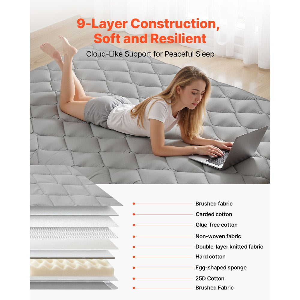 VEVOR Japanese Tatami Mat, Full Size Foldable Japanese Tatami Mattress, Futon Mattress with Storage Bag & Fastener, 9-Layer Floor Mat for Sleeping, Dormitory, Meditation, Yoga, 80 x 54 x 3.5 in, Gray