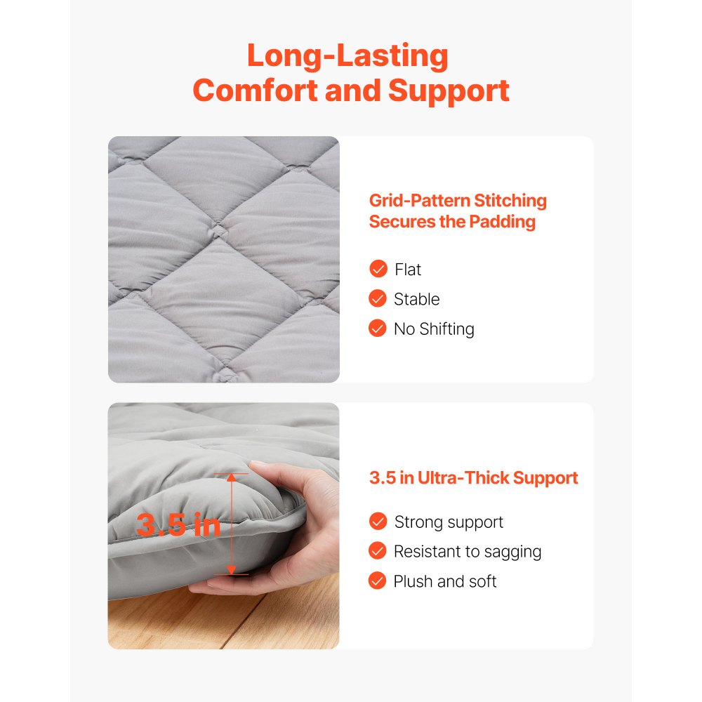 VEVOR Japanese Tatami Mat, Full Size Foldable Japanese Tatami Mattress, Futon Mattress with Storage Bag & Fastener, 9-Layer Floor Mat for Sleeping, Dormitory, Meditation, Yoga, 80 x 54 x 3.5 in, Gray