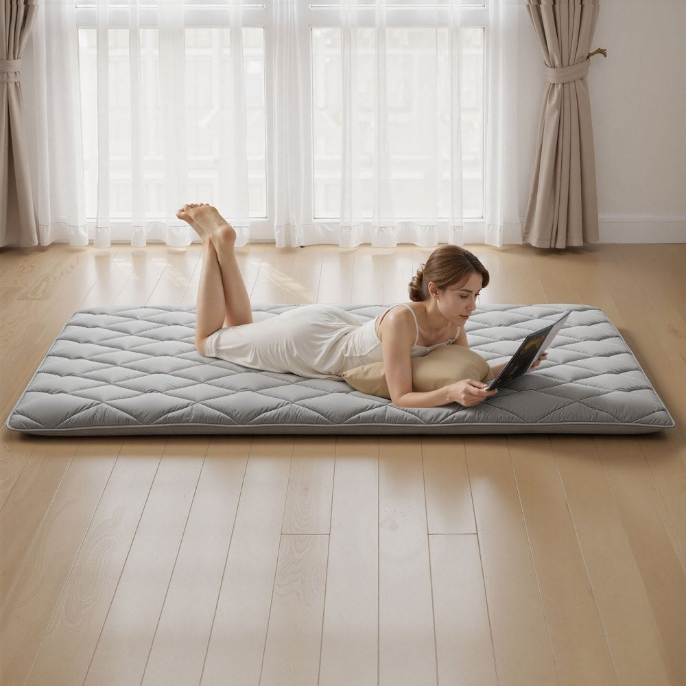 VEVOR Japanese Tatami Mat, Full Size Foldable Japanese Tatami Mattress, Futon Mattress with Storage Bag & Fastener, 9-Layer Floor Mat for Sleeping, Dormitory, Meditation, Yoga, 80 x 54 x 3.5 in, Gray