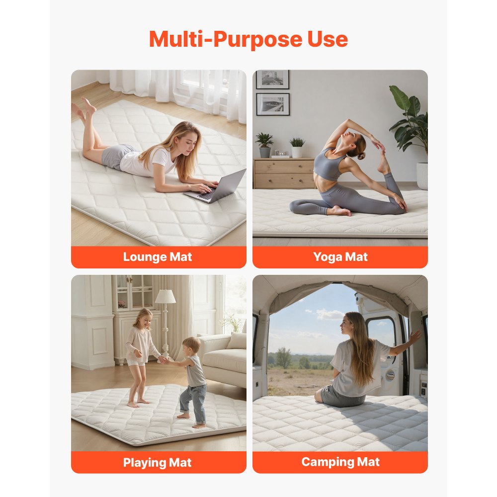 VEVOR Japanese Tatami Mat, Queen Size Foldable Japanese Tatami Mattress, Futon Mattress with Storage Bag & Fastener, 9-Layer Floor Mat for Sleeping, Dormitory, Meditation, Yoga, 80 x 60 x 2.5 in, White