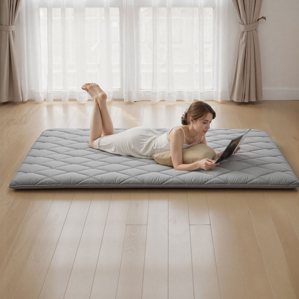 VEVOR Japanese Tatami Mat, Queen Size Foldable Japanese Tatami Mattress, Futon Mattress with Storage Bag & Fastener, 9-Layer Floor Mat for Sleeping, Dormitory, Meditation, Yoga, 80 x 60 x 3.5 in, Gray