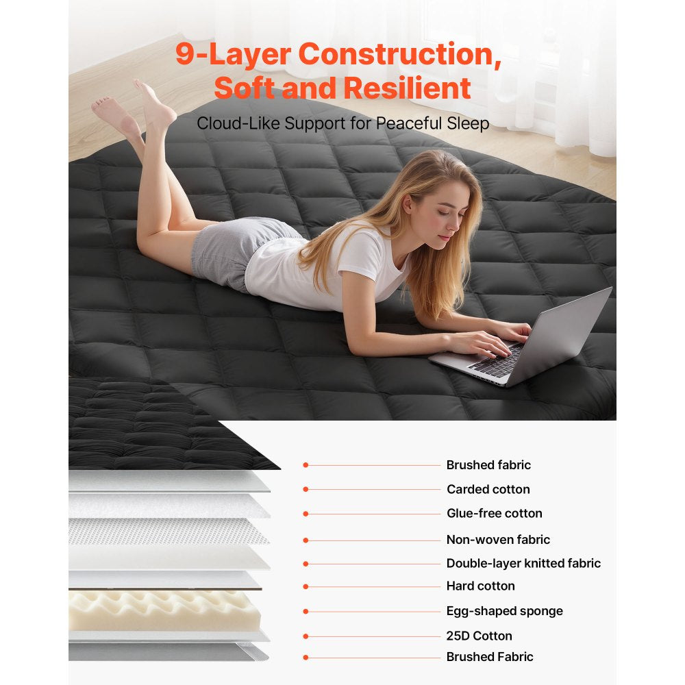 VEVOR Japanese Tatami Mat, Queen Size Foldable Japanese Tatami Mattress, Futon Mattress with Storage Bag & Fastener, 9-Layer Floor Mat for Sleeping, Dorm, Meditation, Yoga, 80 x 60 x 3.5 in, Black