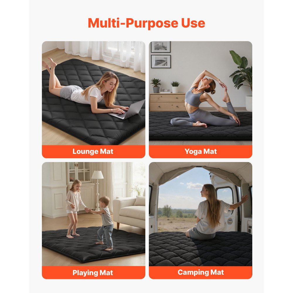 VEVOR Japanese Tatami Mat, Queen Size Foldable Japanese Tatami Mattress, Futon Mattress with Storage Bag & Fastener, 9-Layer Floor Mat for Sleeping, Dorm, Meditation, Yoga, 80 x 60 x 3.5 in, Black