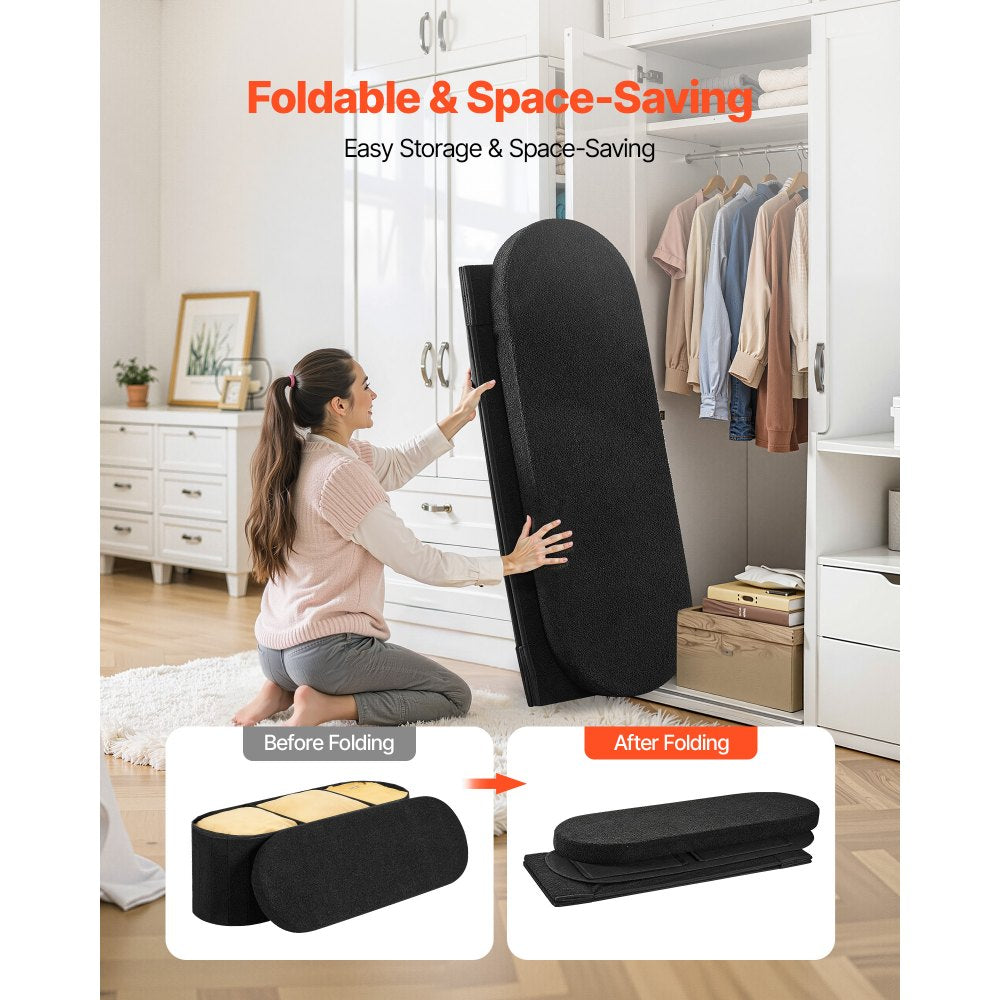 VEVOR Oval Storage Ottoman Bench, Foldable Teddy Fleece End of Bed Bench, Folding Upholstered Bed Ottoman Chest with Large Storage Space, Supports 660 lbs, for Living Room, Bedroom, Entryway, Black