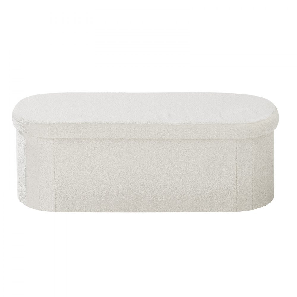 VEVOR Oval Storage Ottoman Bench, Foldable Teddy Fleece End of Bed Bench, Folding Upholstered Bed Ottoman Chest with Large Storage Space, Supports 660 lbs, for Living Room, Bedroom, Entryway, Beige