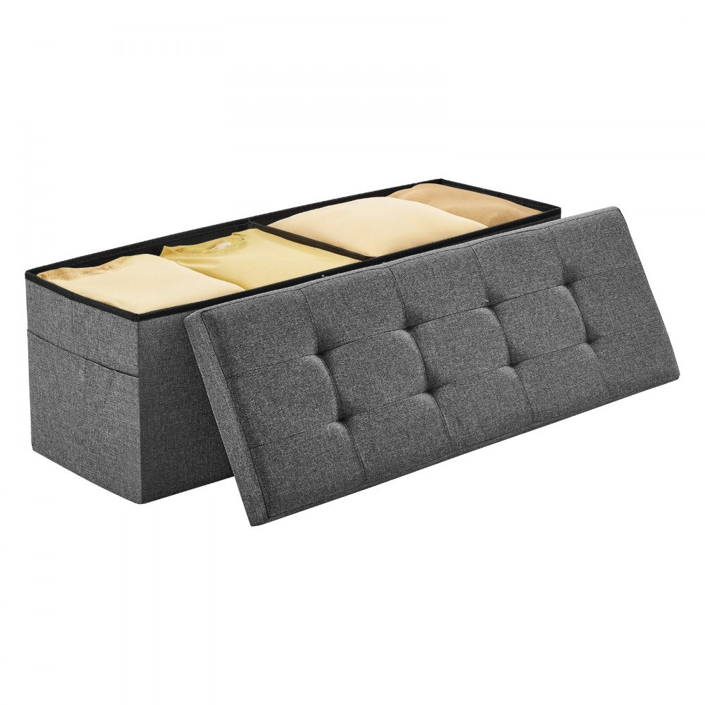 VEVOR Foldable Storage Ottoman Bench, End of Bed Bench with Side Bags, Folding Upholstered Storage Chest Supports 660 lbs, Linen Bed Ottoman with Large Space for Living Room, Bedroom, Entryway, Grey