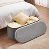 VEVOR Oval Storage Ottoman Bench, Foldable Teddy Fleece End of Bed Bench, Folding Upholstered Bed Ottoman Chest with Large Storage Space, Supports 660 lbs, for Living Room, Bedroom, Entryway, Grey