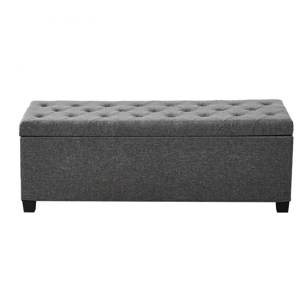 VEVOR Storage Ottoman Bench, Button-Tufted End of Bed Bench with Side Bags, Flip-up Upholstered Storage Chest with Metal Frame, Linen Bed Ottoman for Living Room, Bedroom, Entryway, Office, Grey