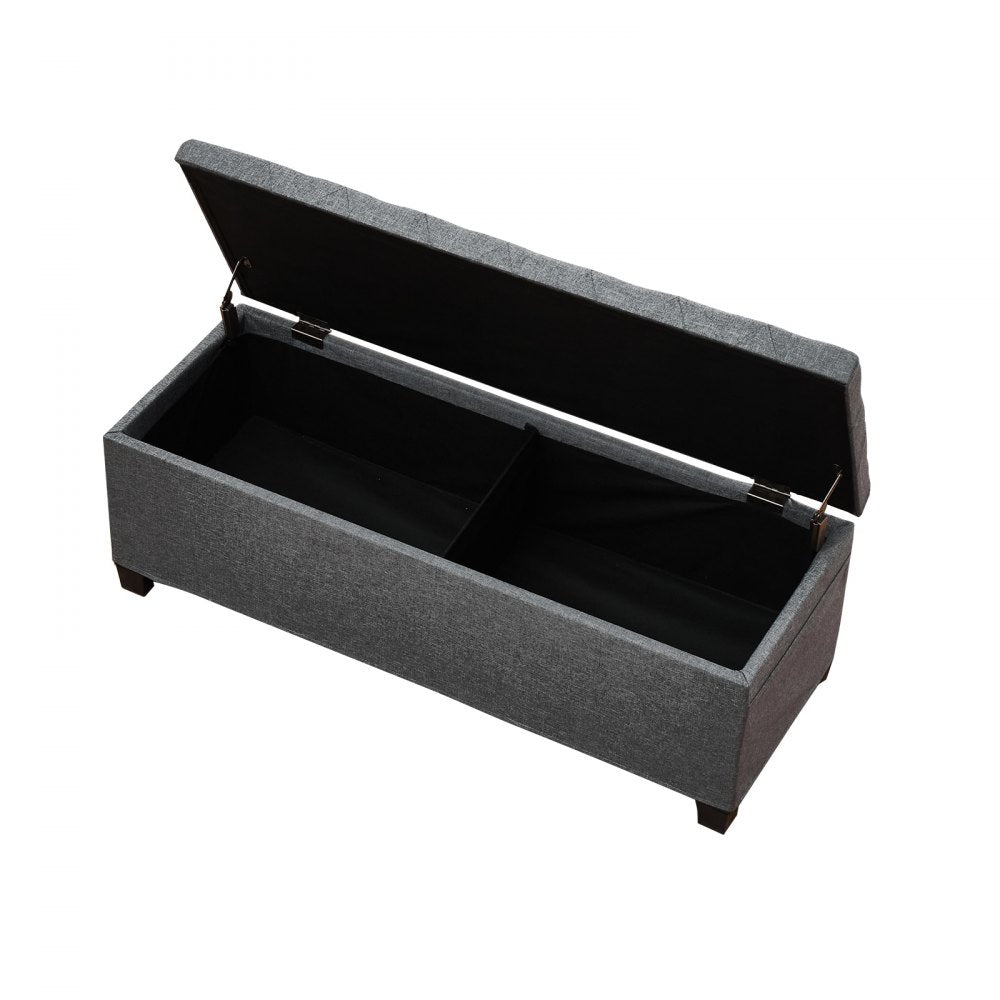 VEVOR Storage Ottoman Bench, Button-Tufted End of Bed Bench with Side Bags, Flip-up Upholstered Storage Chest with Metal Frame, Linen Bed Ottoman for Living Room, Bedroom, Entryway, Office, Grey