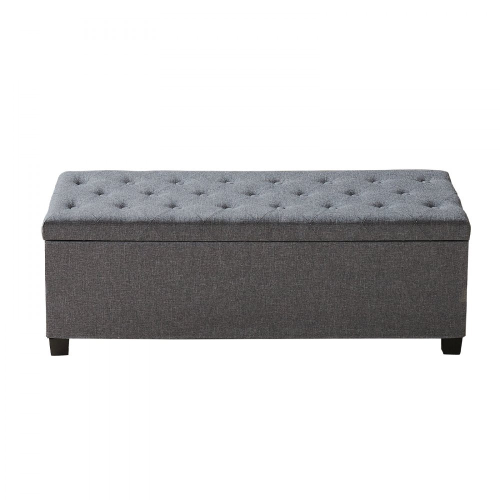 VEVOR Storage Ottoman Bench, Button-Tufted End of Bed Bench with Side Bags, Flip-up Upholstered Storage Chest with Metal Frame, Linen Bed Ottoman for Living Room, Bedroom, Entryway, Office, Grey