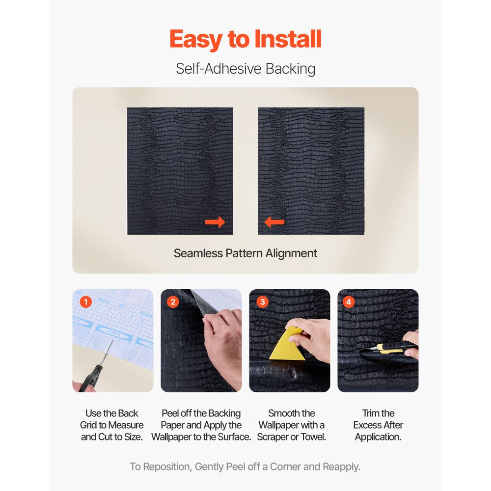 VEVOR Peel and Stick Wallpaper, 15.7 x 393.7 inch Contact Paper Black Cracked Texture Waterpoof Self Adhesive, Easy to Clean & Peel Wall Decorative Vinyl Roll for Bedroom Kitchen Bathroom Office