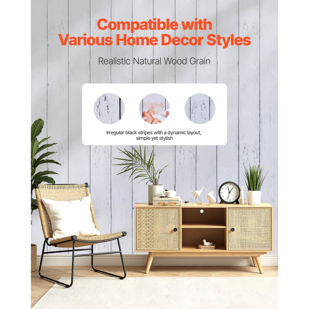 VEVOR Peel and Stick Wallpaper, 17.7 x 472.4 inch Contact Paper White Wood Textured Waterpoof Self Adhesive, Easy to Clean & Peel Wall Decorative Vinyl Roll for Bedroom Kitchen Bathroom Office Desk
