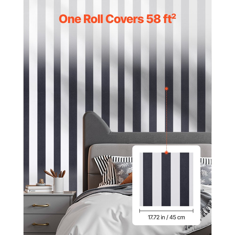 VEVOR Peel and Stick Wallpaper, 17.7 x 590.5 inch Contact Paper Black White Modern Geometric Waterpoof Self Adhesive, Easy to Clean Wall Decorative Vinyl Roll for Bedroom Kitchen Bathroom Office