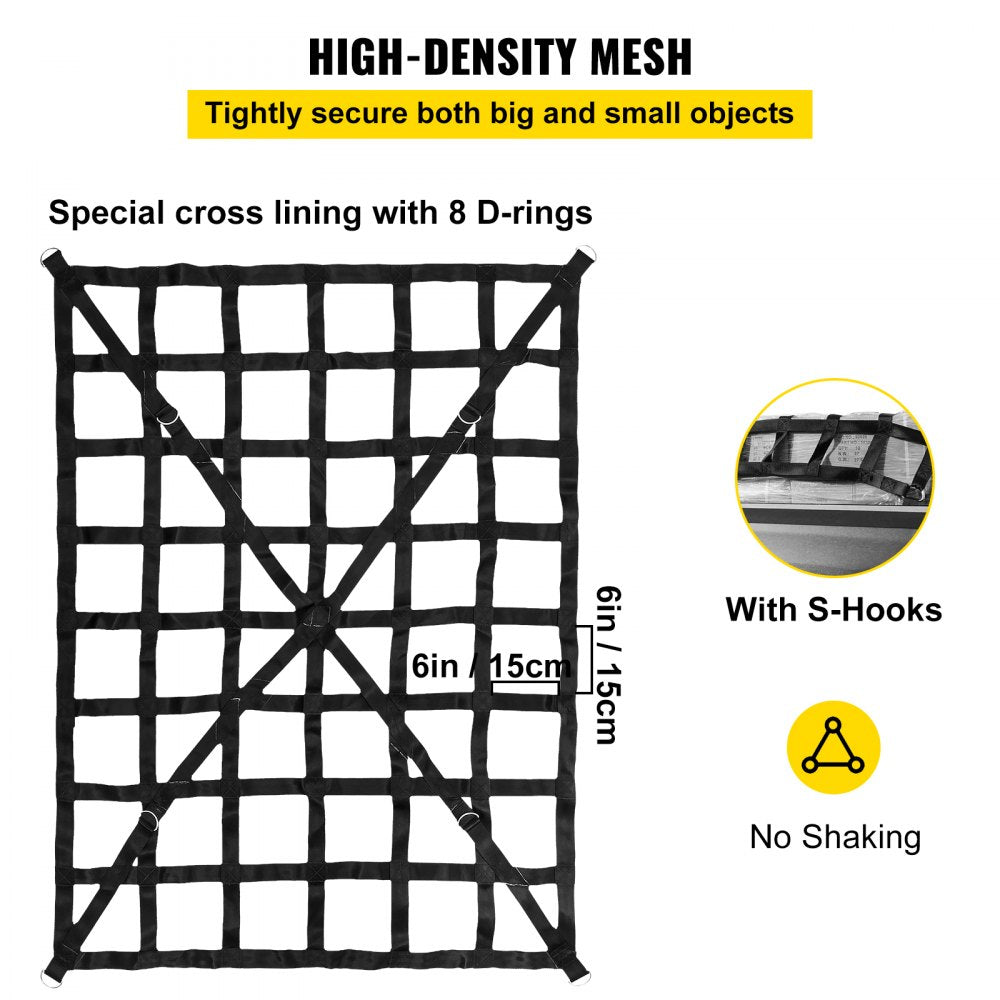 VEVOR Cargo Net, 4.2\' x 5.5\' Cargo Net for Pickup Truck Bed, Heavy Duty Cargo Nets with Cam Buckles & S-Hooks & Cross Strap, Truck Bed Cargo Net for Trailer SUV Roof Rack (50\" x 66\")