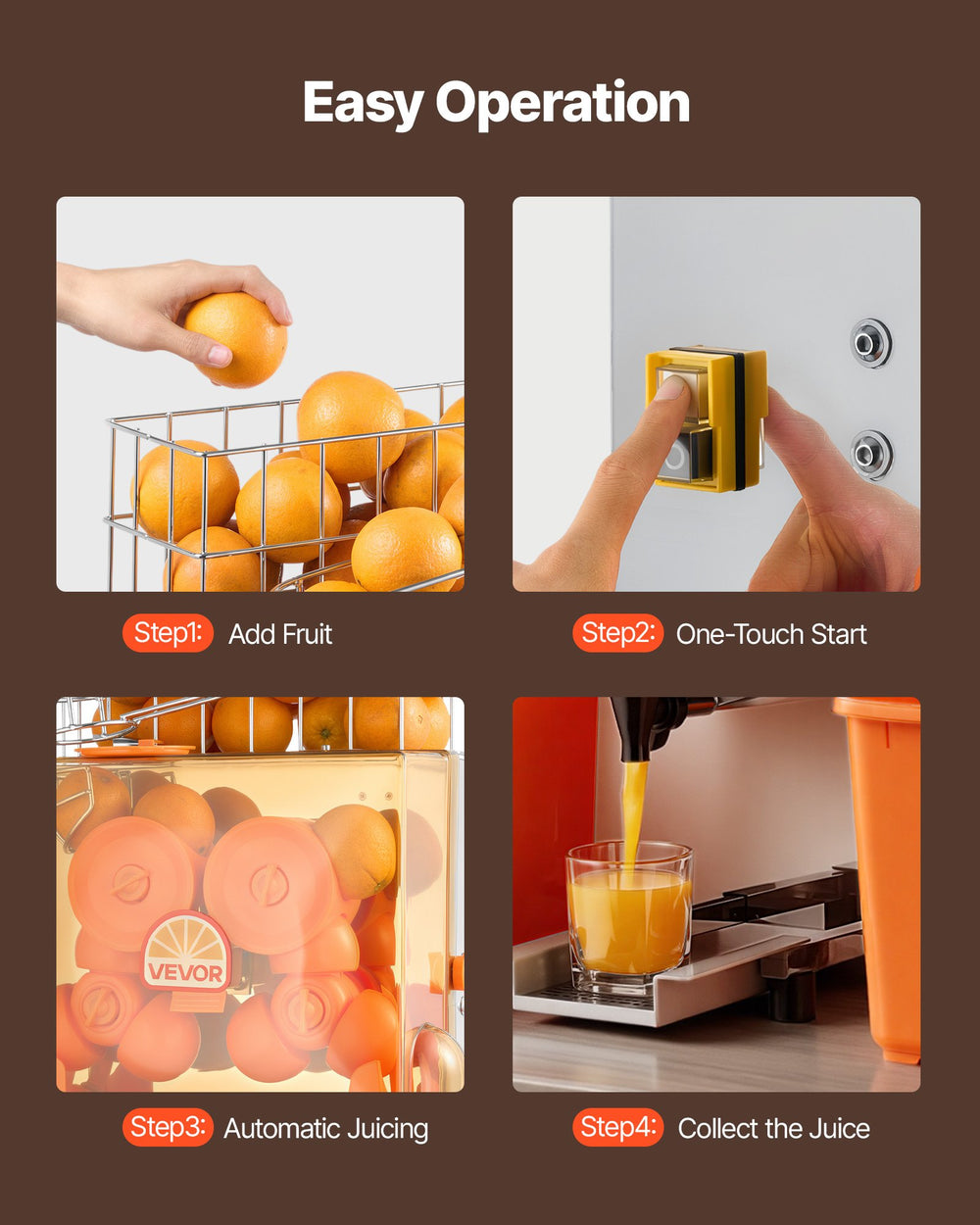 VEVOR Commercial Orange Juicer Machine, 120W Electric Orange Juice Press, Stainless Steel Orange Squeezer for 20 per Minute, Lemon Citrus Pomegranates Extractor with Water Tap, Peels Collecting Bucket