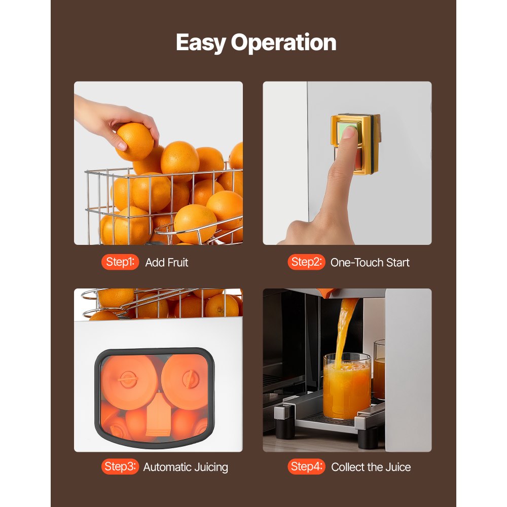 VEVOR Commercial Orange Juicer Machine, 120W Electric Orange Juice Press, Stainless Steel Orange Squeezer for 20 per Minute, Lemon Citrus Pomegranates Extractor with Peels Collecting Bucket