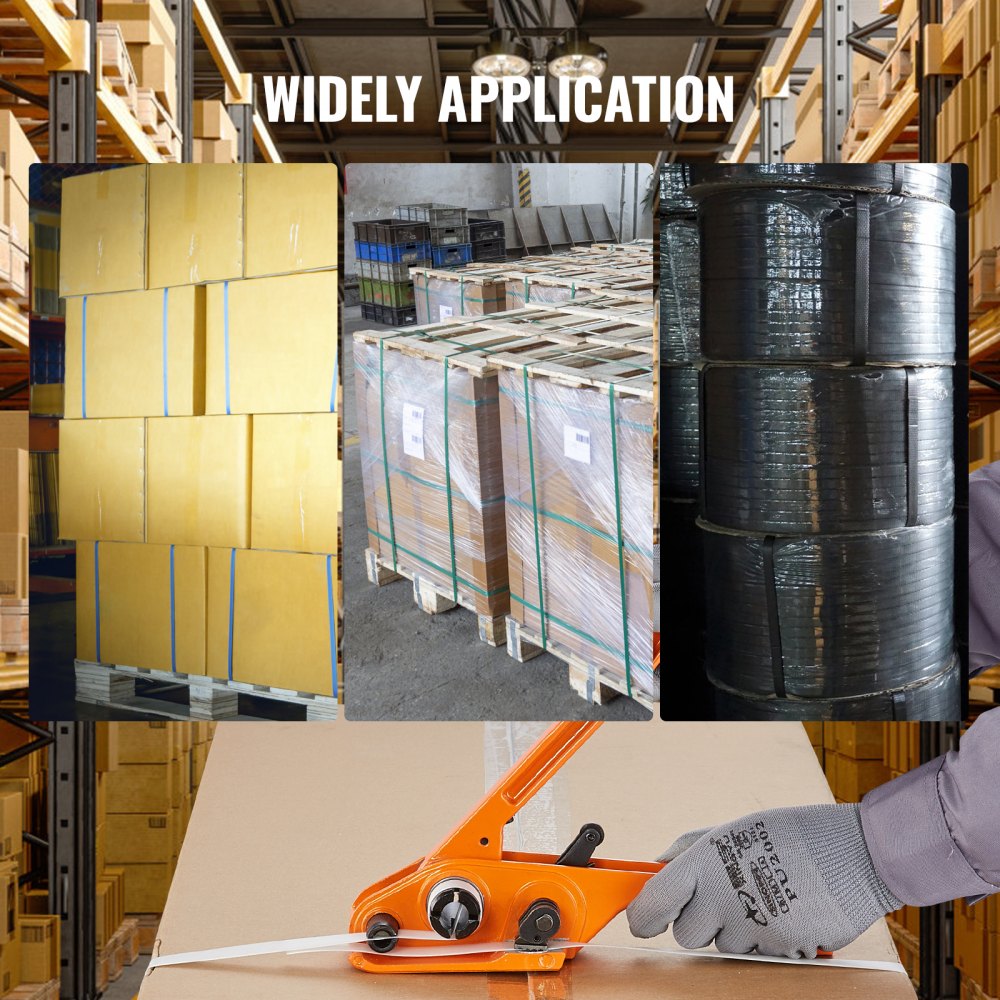 VEVOR Banding Strapping Kit with Strapping Tensioner Tool, 328 ft Length Woven Strapping Cord Band, 100 Metal Seals, Pallet Packaging Strapping Banding Kit, Banding Packaging Strapping for Packing