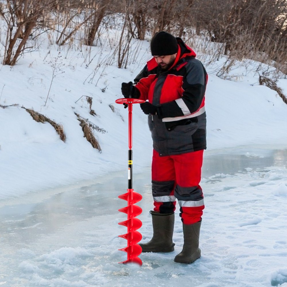 VEVOR Ice Drill Auger, 6\" Diameter Nylon Ice Auger, 39\" Length Ice Auger Bit,Auger Drill with 11.8\" Extension Rod,Auger Bit with Drill Adapter,Top Plate & Blade Guard for Ice Fishing Ice Burrowing