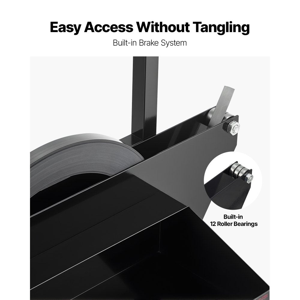 VEVOR Banding Strapping Cart, Fit for Steel Strapping Coils with 23.6 inches Core Outer Size, Heavy Duty Strapping Dispenser with Rubber Wheels, Suitable for Factory, Warehouse, Loading Area