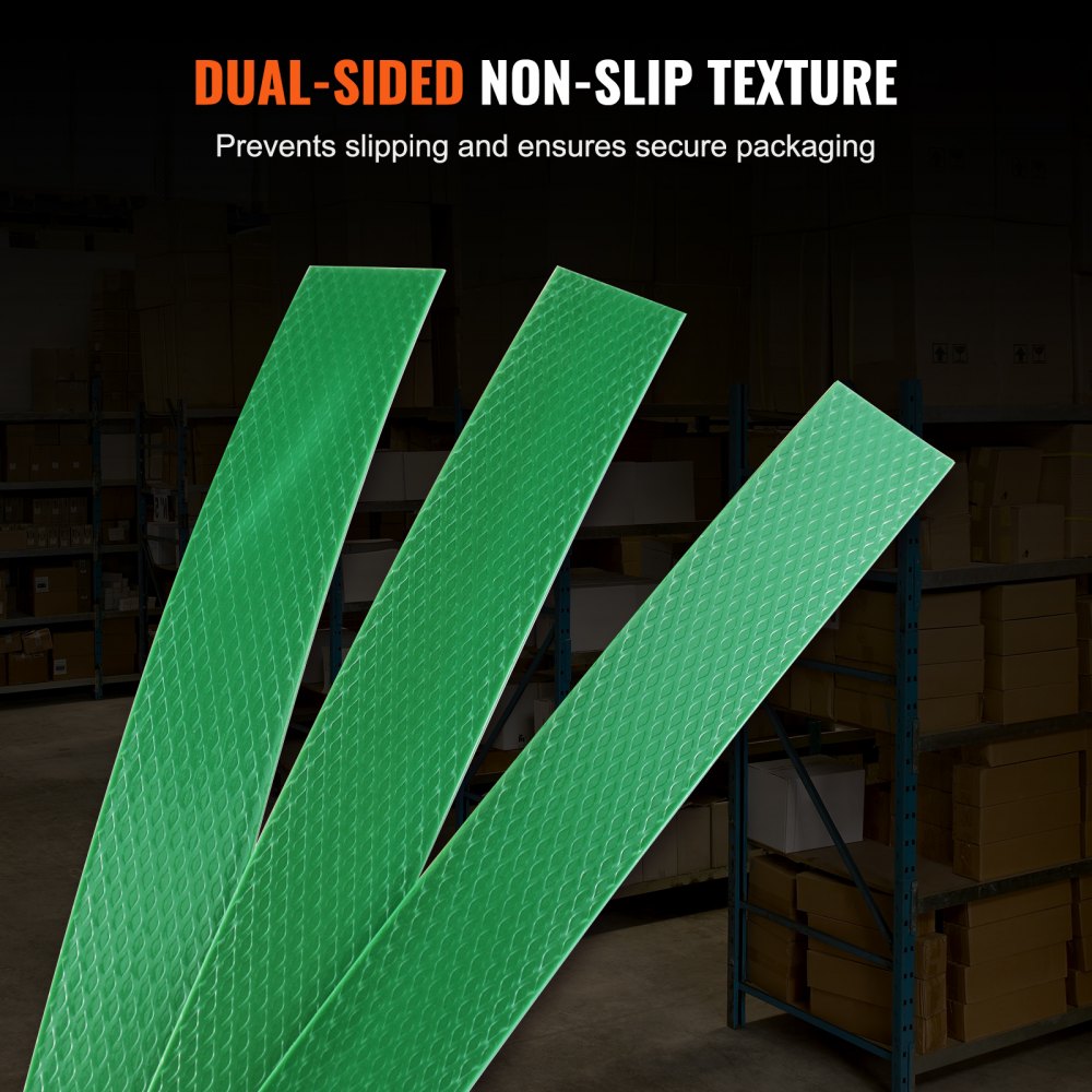 VEVOR Packaging Polyester PET Strapping Roll, 1000' Length x 0.63" Width x 0.03" Thickness, 992 lbs Break Strength, Heavy Duty Banding Pallet Strap Coil, Portable Strong Banding Packing Straps, Green