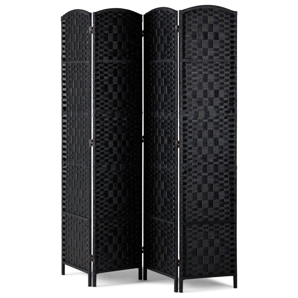 VEVOR 4 Panel Room Divider, Hand-Woven Folding Privacy Screens with Hinges, Portable and Freestanding Partition Room Dividers and Wall Divider for Room Separation, Black