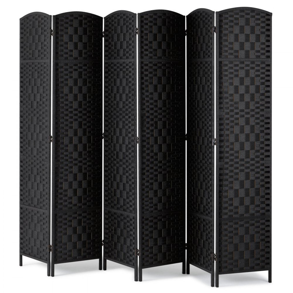 VEVOR 6 Panel Room Divider, Hand-Woven Folding Privacy Screens with Hinges, Portable and Freestanding Partition Room Dividers and Wall Divider for Room Separation, Black