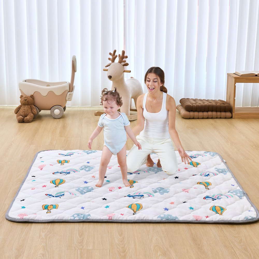 VEVOR Baby Play Mat, 50""x50"" Baby Crawling Mat, Non-Slip One-Piece Soft Baby Playmat, Foldable Floor Mat, Waterproof Activity Playmats for Babies,Toddlers, Infants, Machine Washable, Play & Tummy Time