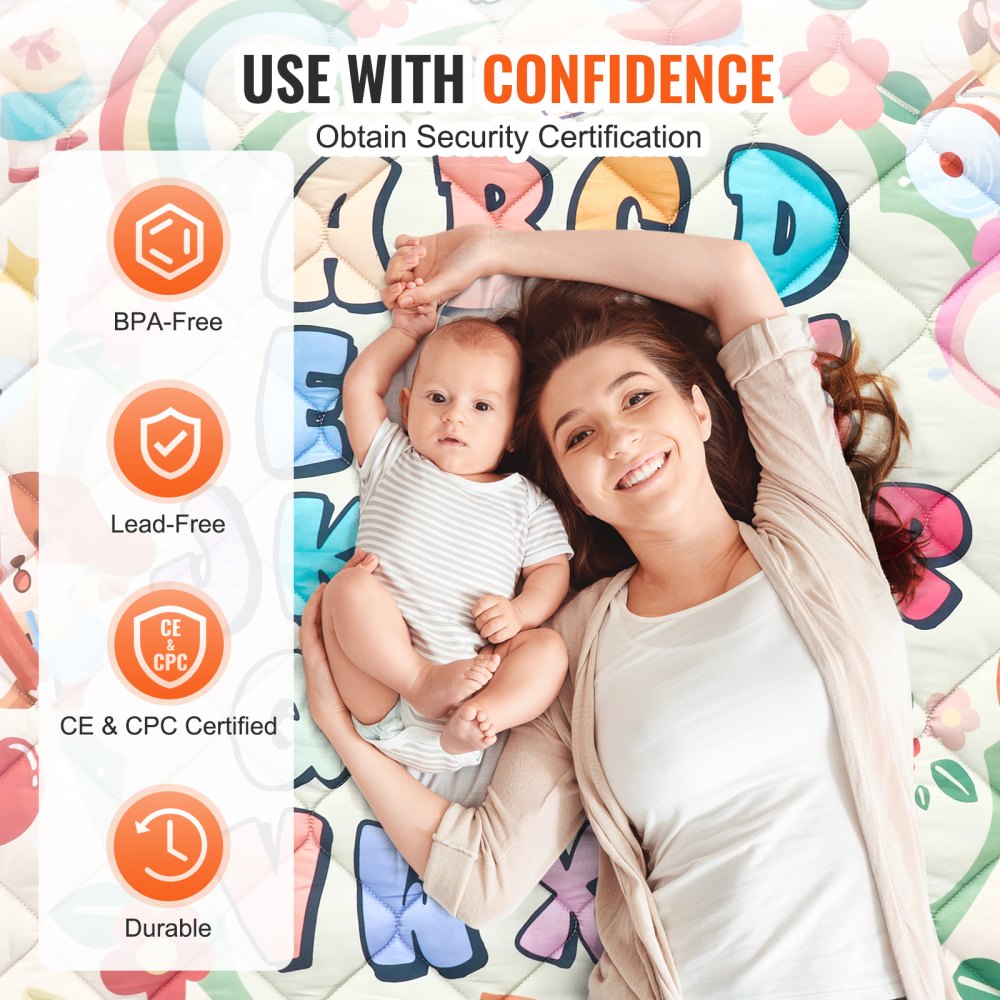 VEVOR Baby Play Mat, 59""x71"" Baby Crawling Mat, Non-Slip One-Piece Thickened Soft Baby Playmat, Foldable Rollable Floor Mat, Waterproof Activity Playmats for Babies,Toddlers, Infants, Machine Washable