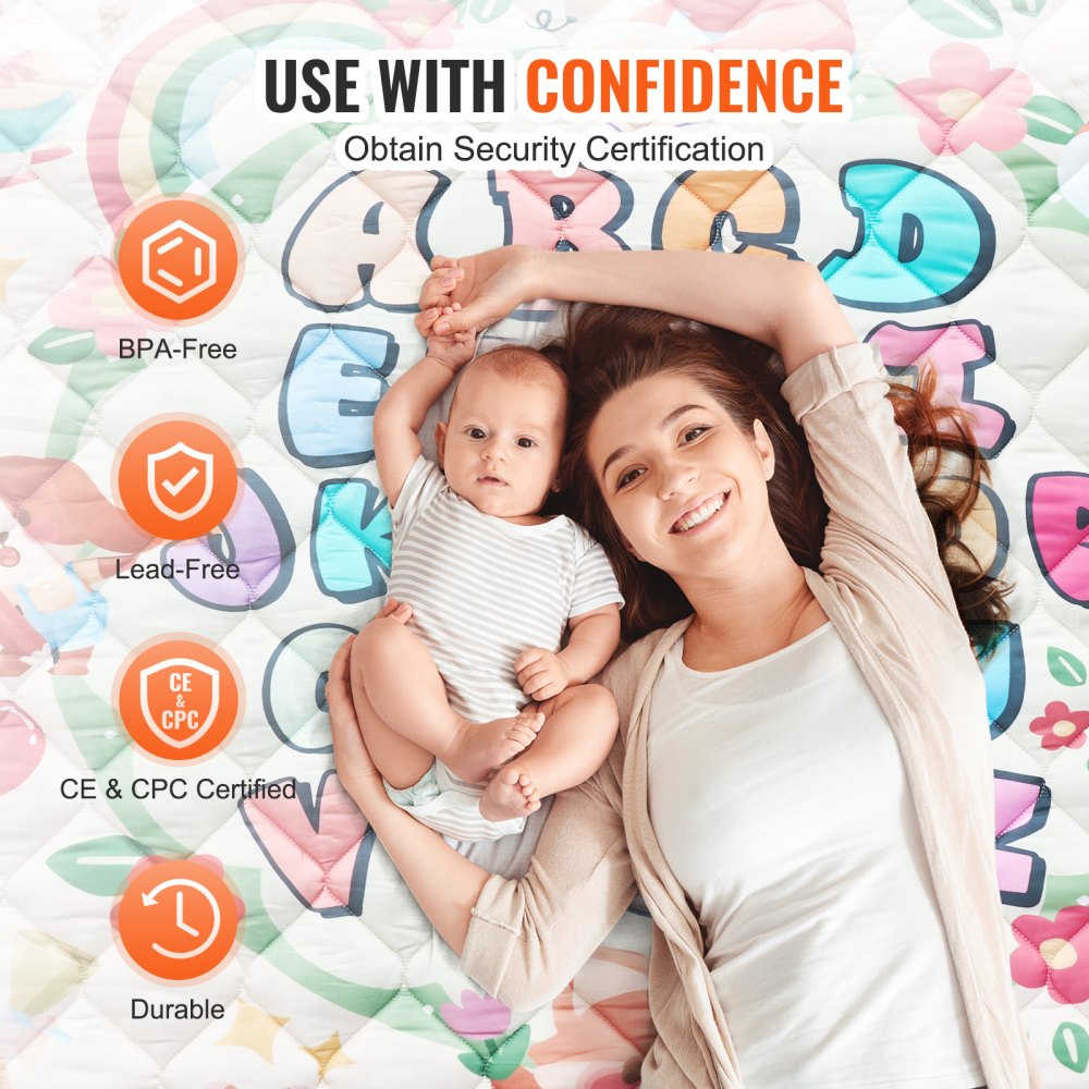VEVOR Baby Play Mat, Extra Large 71""x79"" Baby Crawling Mat, Non-Slip One-Piece Thickened Soft Baby Mat, Foldable Floor Mat, Waterproof Activity Playmats for Babies Toddlers Infants, Machine Washable