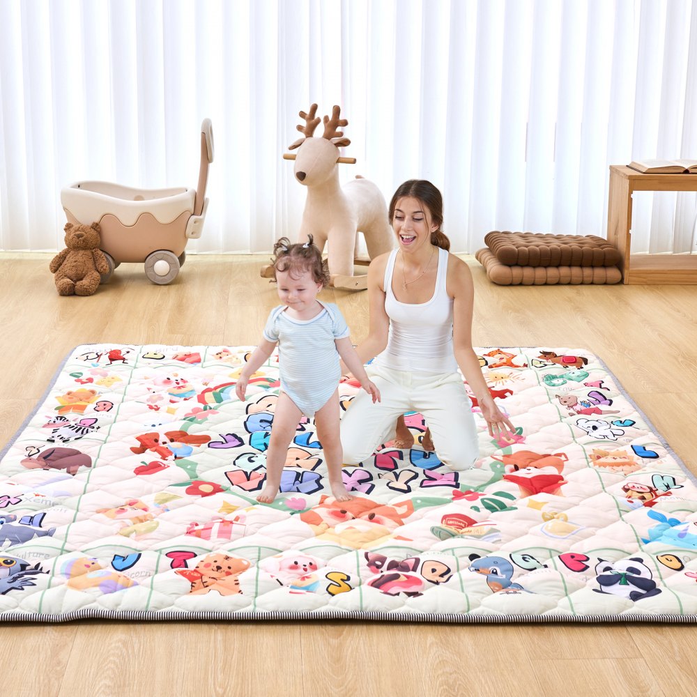 VEVOR Baby Play Mat, Extra Large 71""x79"" Baby Crawling Mat, Non-Slip One-Piece Thickened Soft Baby Mat, Foldable Floor Mat, Waterproof Activity Playmats for Babies Toddlers Infants, Machine Washable