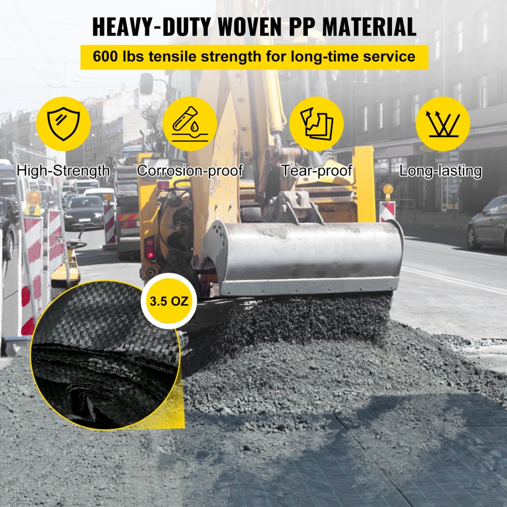VEVOR Geotextile Fabric, 12.5 x 30 ft 3.5oz Woven PP Driveway Drain Cloth with 600lbs Tensile Strength, Heavy Duty Underlayment for Soil Stabilization, Landscaping, Weed Barrier, 12.5FT30FT-3.5OZ, Bla