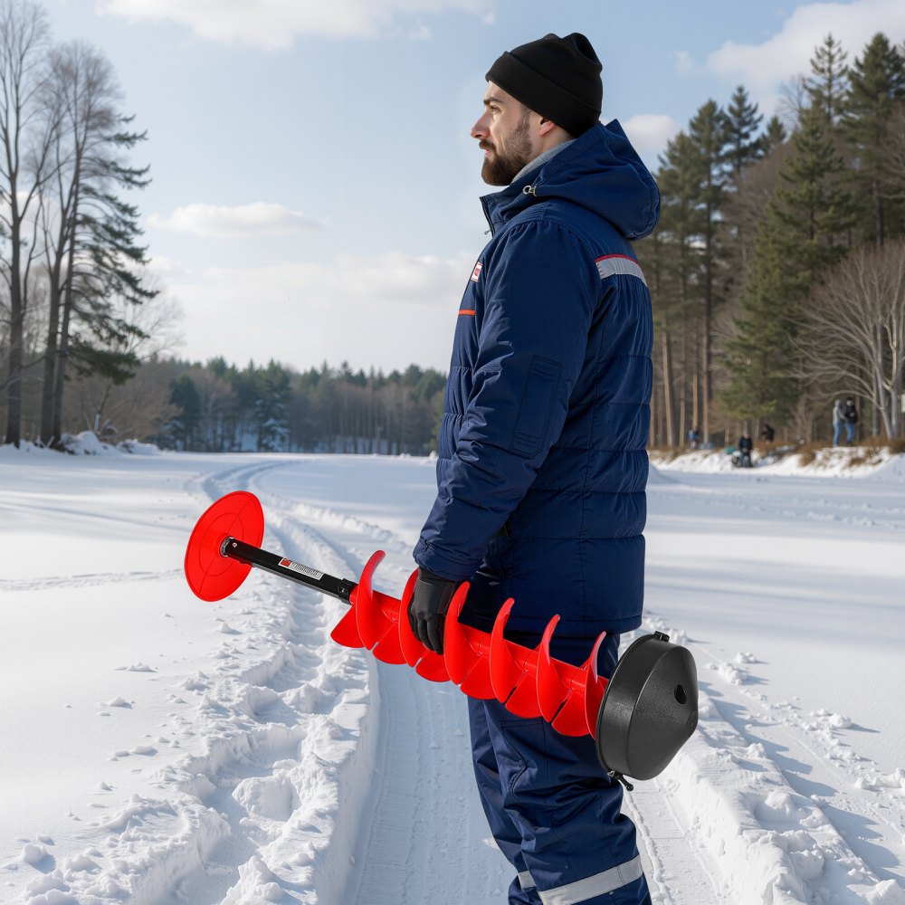 VEVOR Ice Auger Drill Bit, 8in Diameter 39in Length, Cordless Nylon Ice Fishing Augers With Extra 13.4in Extension Rod, Drill Adapter, Top Plate and Blade Guard