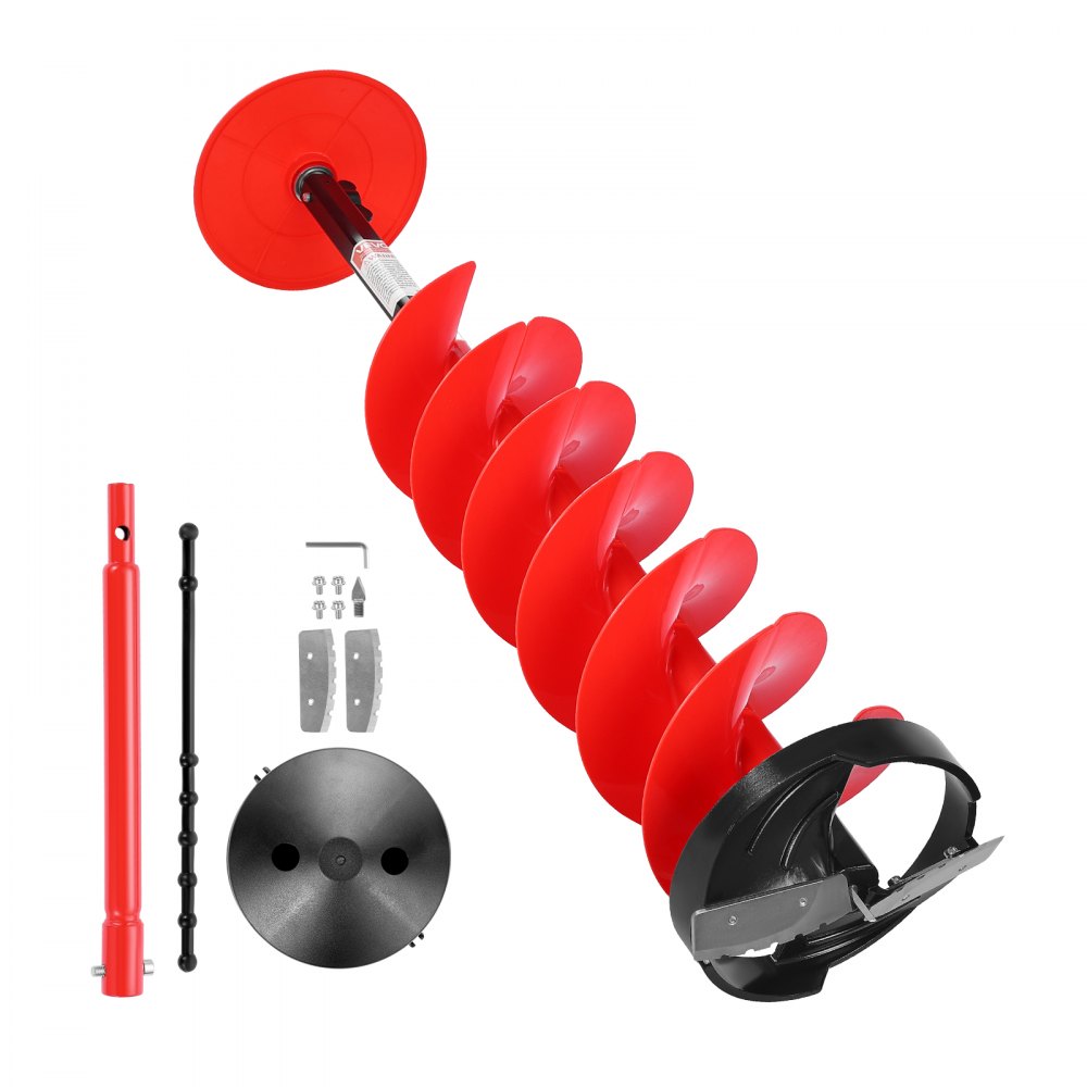 VEVOR Ice Auger Drill Bit, 8in Diameter 39in Length, Cordless Nylon Ice Fishing Augers With Extra 13.4in Extension Rod, Drill Adapter, Top Plate and Blade Guard