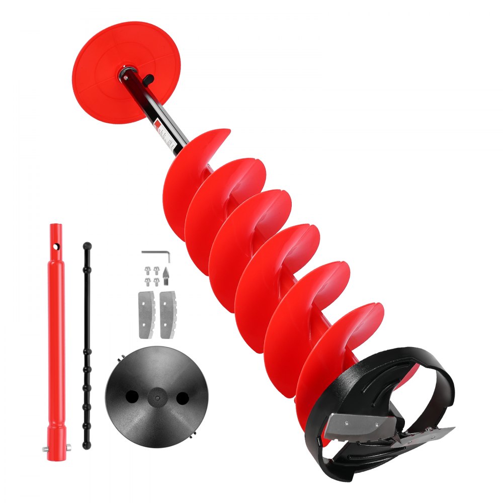 VEVOR Ice Auger Drill Bit, 8in Diameter 41in Length, Cordless Nylon Ice Fishing Augers With Extra 13.4in Extension Rod, Drill Adapter, Top Plate and Blade Guard