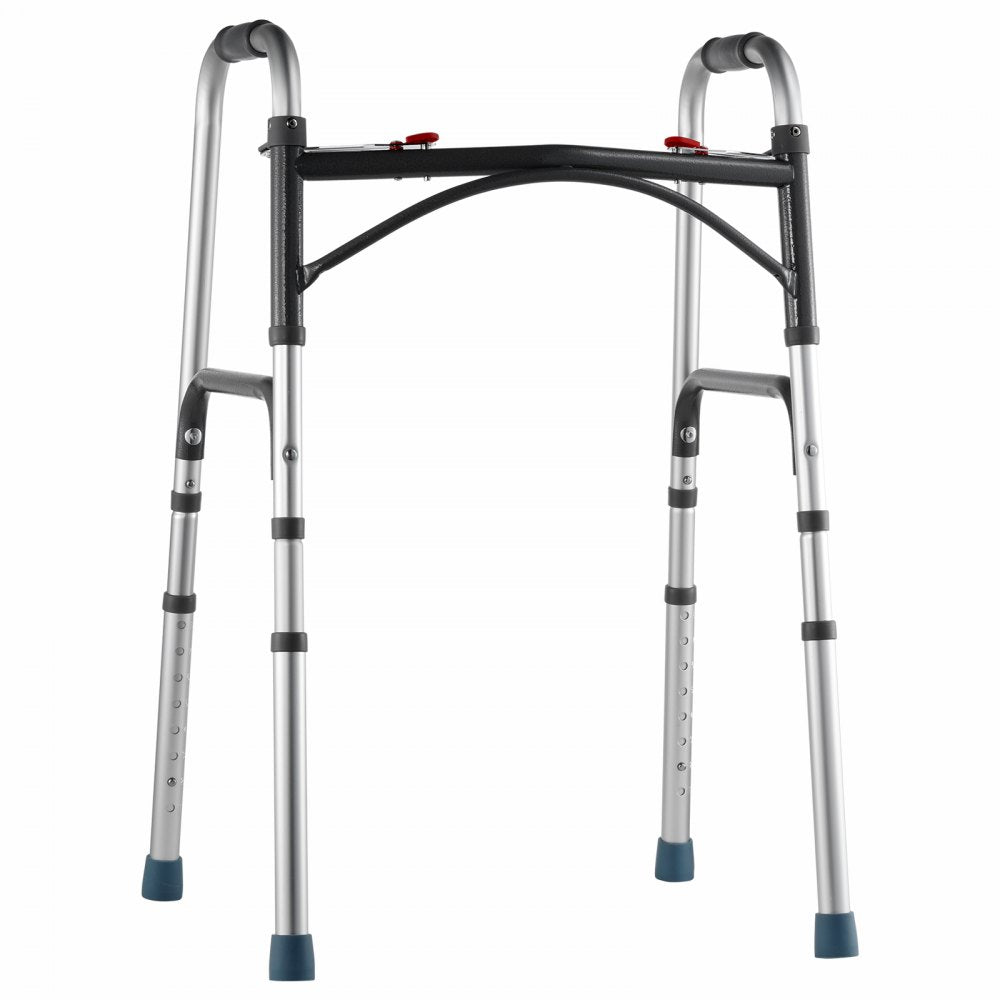VEVOR Folding Walker, 2-Button Folding Walkers with 8-Level Adjustable Height and Durable Handles, Lightweight Aluminum Mobility Walker Aid for Elderly Handicapped Disabled, Up to 350 Pounds