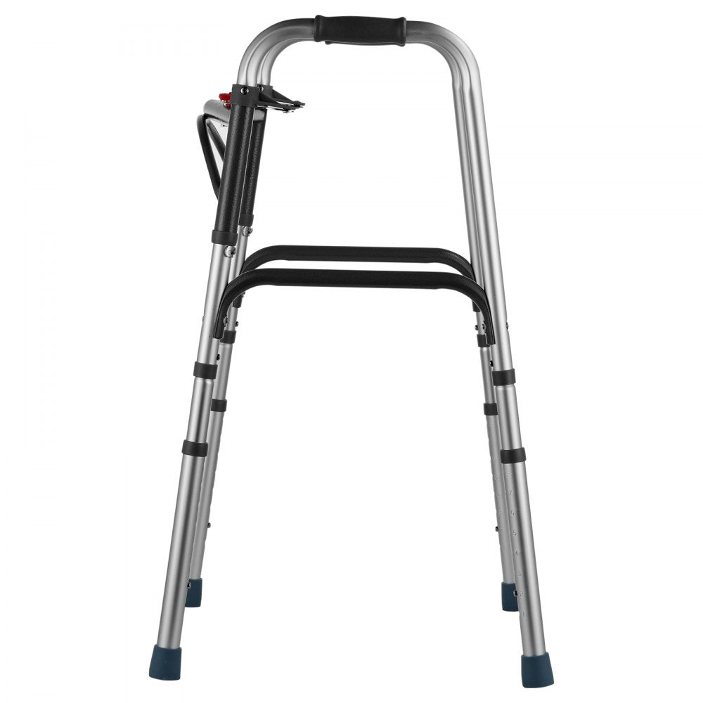VEVOR Folding Walker, 2-Button Folding Walkers with 8-Level Adjustable Height and Durable Handles, Lightweight Aluminum Mobility Walker Aid for Elderly Handicapped Disabled, Up to 350 Pounds