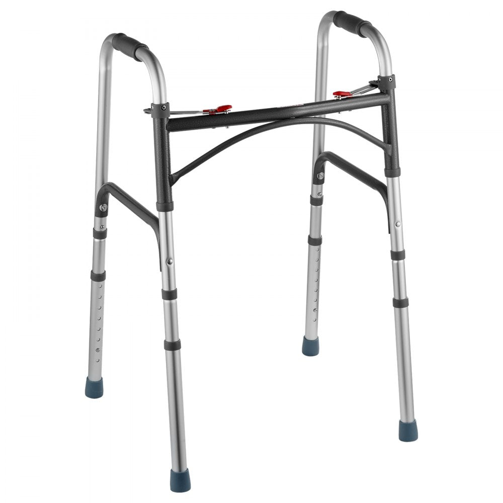 VEVOR Folding Walker, 2-Button Folding Walkers with 8-Level Adjustable Height and Durable Handles, Lightweight Aluminum Mobility Walker Aid for Elderly Handicapped Disabled, Up to 350 Pounds