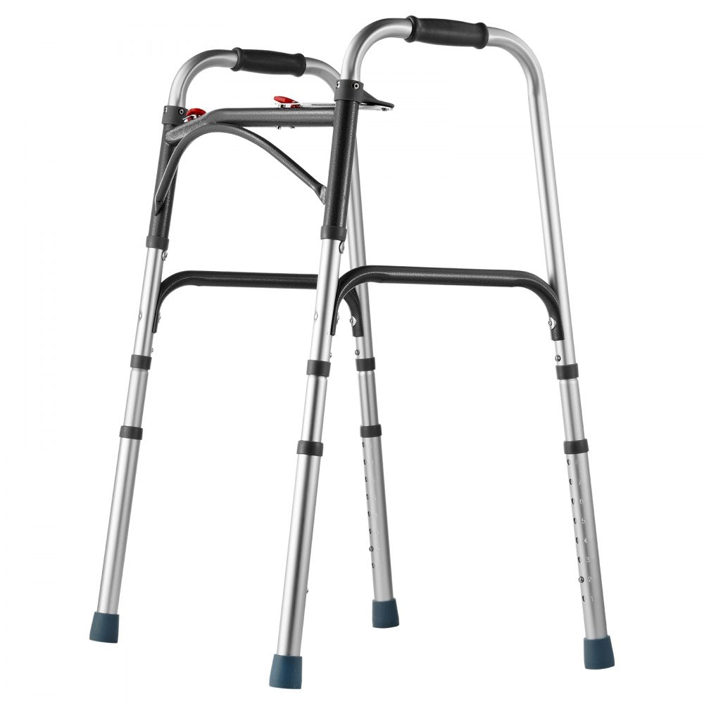 VEVOR Folding Walker, 2-Button Folding Walkers with 8-Level Adjustable Height and Durable Handles, Lightweight Aluminum Mobility Walker Aid for Elderly Handicapped Disabled, Up to 350 Pounds