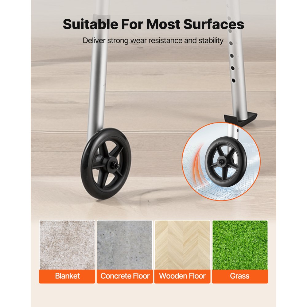 VEVOR Folding Walker, 2-Button Foldable Walker with 5" Wheels & 8-Level Adjustable Height, 350LBS Loading Lightweight Aluminum Mobility Walking Aid, Front-Wheeled Rolling Walkers for Seniors Adults