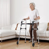 VEVOR Folding Walker, 2-Button Foldable Walker with 5" Wheels & 8-Level Adjustable Height, 350LBS Loading Lightweight Aluminum Mobility Walking Aid, Front-Wheeled Rolling Walkers for Seniors Adults