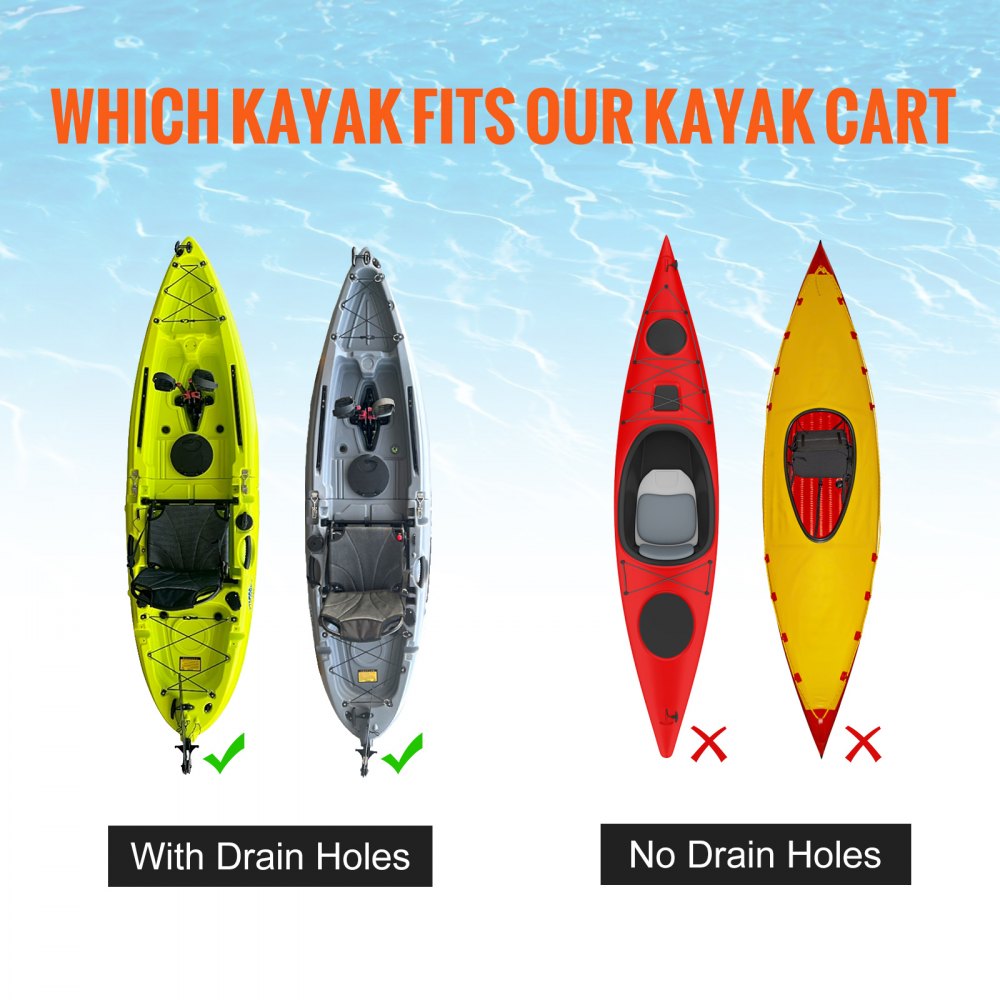 VEVOR Heavy Duty Kayak Cart, 280lbs Load Capacity, Detachable Canoe Trolley Cart with 10'' Solid Tires, Adjustable Width & Top Foam Protection, for Kayaks with Drain Holes of 2.54 cm and Above