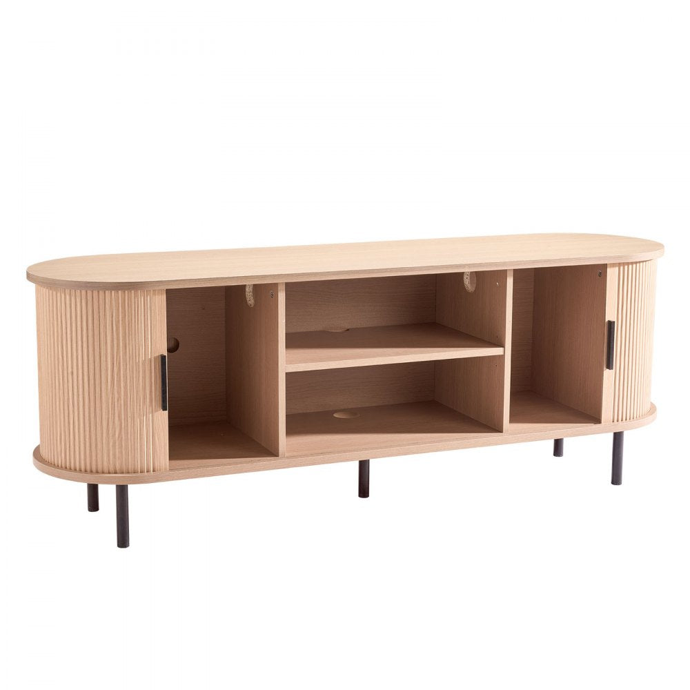 VEVOR TV Stand, Boho Entertainment Center for TVs up to 58 in, 350 lbs Load, TV Media Console Table with Adjustable Storage Shelves and Rolling Door, Television Stand for Living Room, Bedroom, Burlywood