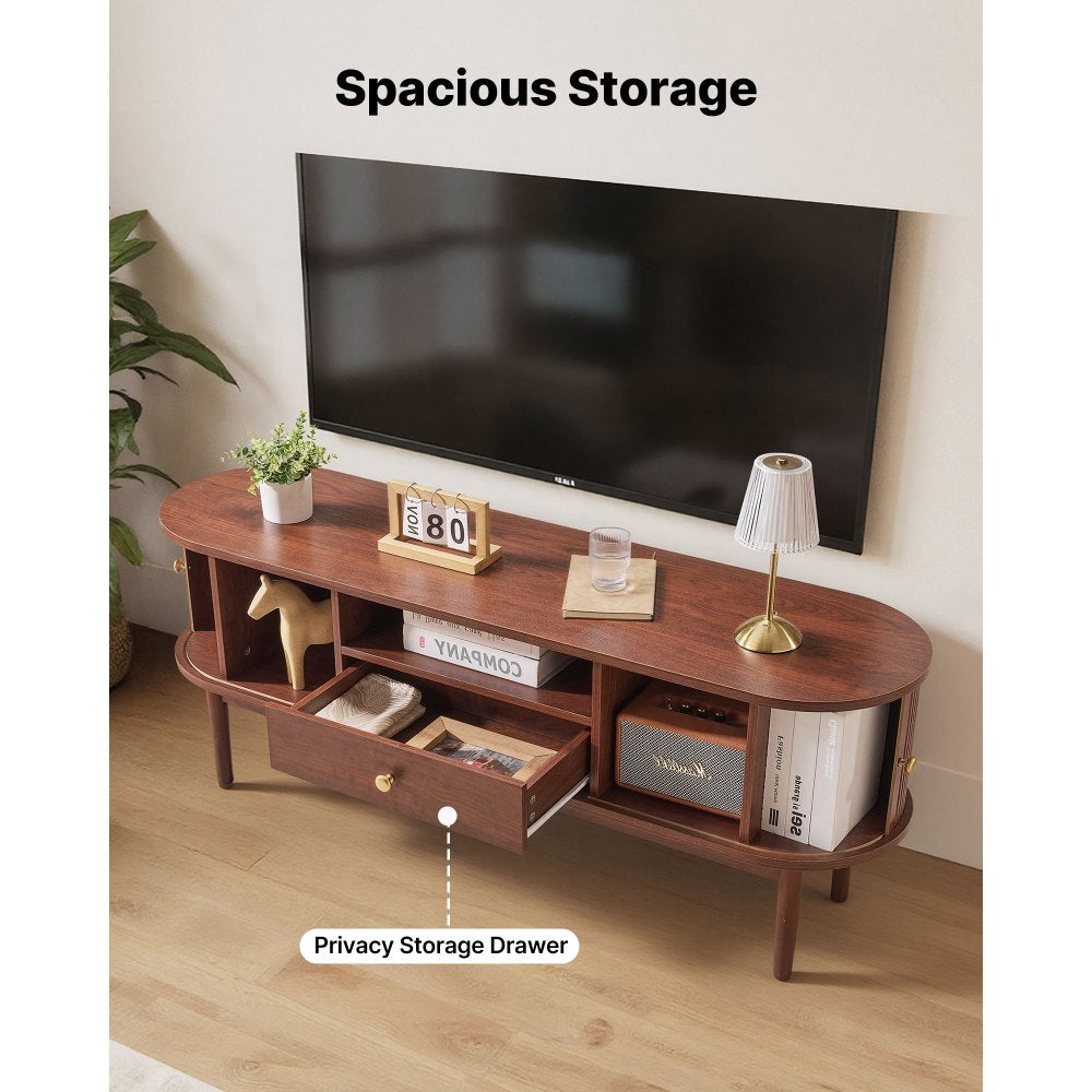 VEVOR TV Stand, Mid Century Modern Entertainment Center for TVs up to 58 in, 350 lbs Load Capacity, TV Media Console Table with Drawer, Open Storage Shelves & Rolling Door for Living Room, Bedroom