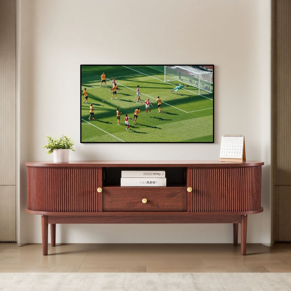 VEVOR TV Stand, Mid Century Modern Entertainment Center for TVs up to 58 in, 350 lbs Load Capacity, TV Media Console Table with Drawer, Open Storage Shelves & Rolling Door for Living Room, Bedroom